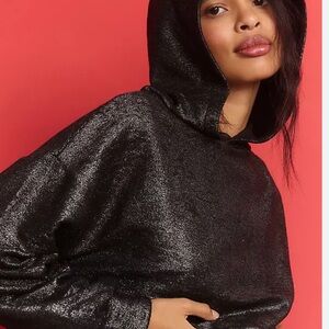 Anthropologie Pilcro XL black hoodie with stretchy metallic shiny, waistband.